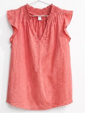 Old Navy Coral Pink Ruffle Sleeve Top Small Boho Cottagecore Lightweight Blouse